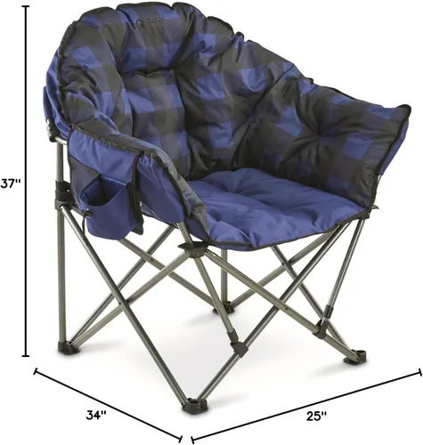Miniatura 2 de Guide Gear Silla de campamento Club, de gran tamaño, portátil, plegable con asientos acolchados, capacidad de 500 lb. Azul a cuadros