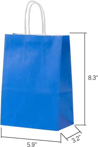 Miniatura 2 de MISU Bolsas de papel para fiesta, bolsas de regalo de papel kraft con asa, pequeñas, 8.3 x 5.9 x 3.2 pulgadas, paquete de 16 unidades (naranja, azul)
