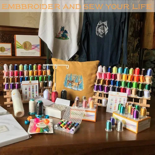 Miniatura 6 de New brothread 60 Carretes + 12 Carretes Estante de Hilo de Madera/Soporte Organizador de Hilo con Ganchos Colgantes para Hilos de Bordado, Acolchado