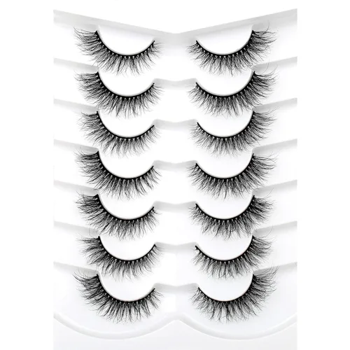 Miniatura 22 de Medias pestañas postizas con banda transparente, finas, estilo ojo de gato, naturales, cortas, pequeñas, acento 3/4, de visón sintético, tiras