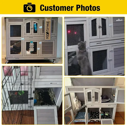 Miniatura 6 de Aivituvin - Conejera de dos pisos con ruedas para conejos, jaula para conejos de interior y exterior con 2 bandejas profundas sin fugas