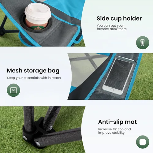 Miniatura 7 de HIGH POINT SPORTS Silla de descanso resistente con toldo para senderismo, silla de viaje, silla plegable para exteriores, campamento, patio, soporta