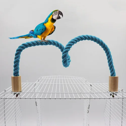 Miniatura 3 de Paquete de 2 perchas y columpios de cuerda para pájaros, jaula de pájaros, accesorios de poste de escalada, juguete de escalada para loros, Azul