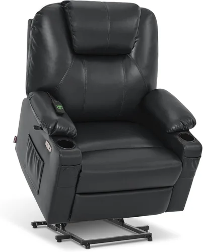 Miniatura 29 de MCombo Sillón reclinable eléctrico con capacidad de elevación, masaje y calor para ancianos, 3 posiciones, 2 bolsillos laterales y portavasos