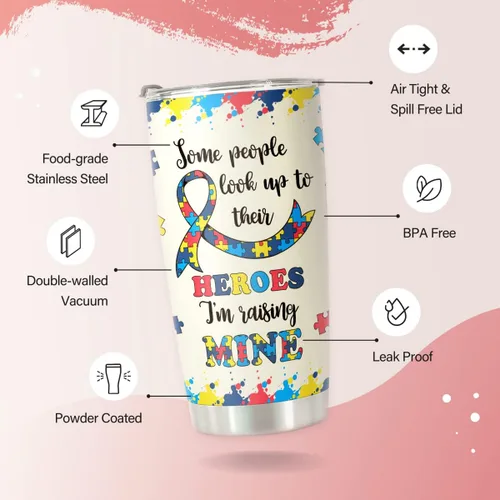 Miniatura 4 de Regalos para mamá autista, taza de viaje de conciencia sobre el autismo con popote para mamá, tazas de acero inoxidable para autismo de 20 onzas