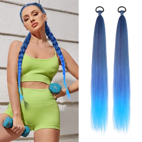 Miniatura 16 de Extensión de cabello sintético suave y natural para mujer, 34 pulgadas, 4.63 onzas, color rosa