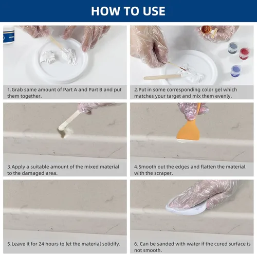 Miniatura 5 de Kit de reparación de mármol y granito, kit de reparación de encimeras de mármol porcelánico, piedra y cuarzo para astillas, abolladuras, grietas