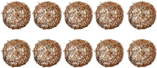 Miniatura 11 de 10 Uds. Bolas de mimbre de mimbre natural de la bola de vid ornamento loro pájaro masticar para fiesta de Navidad jardín decoración de pared 2.0 in
