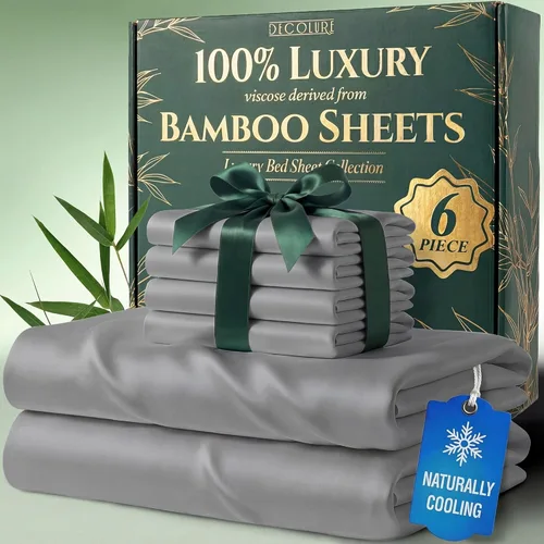 Miniatura 10 de DECOLURE Juego de sábanas 100% viscosa derivada de bambú, tamaño individual, sábanas de lujo de 4 piezas de enfriamiento natural, juego de cama