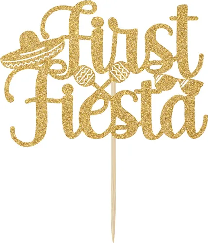 Miniatura 2 de Decoración para tartas de primera fiesta con purpurina dorada, Uno/Taco Bout One, temática mexicana para el primer cumpleaños del bebé, suministros