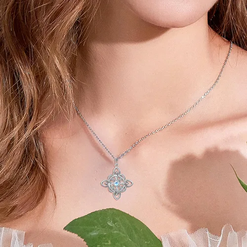 Miniatura 65 de FLYOW Collar con colgante de nudo celta de plata de ley 925 de buena suerte irlandés para mujer, regalo de cumpleaños y graduación