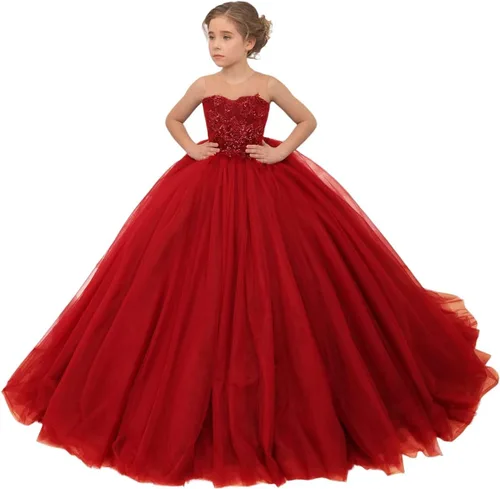 Miniatura 14 de Precioso vestido de niña de flores de tul para niños de boda con cuentas princesa sin mangas vestidos de baile