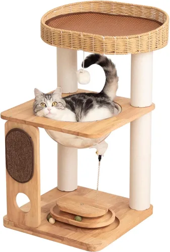Miniatura 13 de Mordern - Torre de árbol para gatos de 37.4 pulgadas con postes rascadores, torre de árbol para gatos de varios niveles con base grande para M03 GRIS