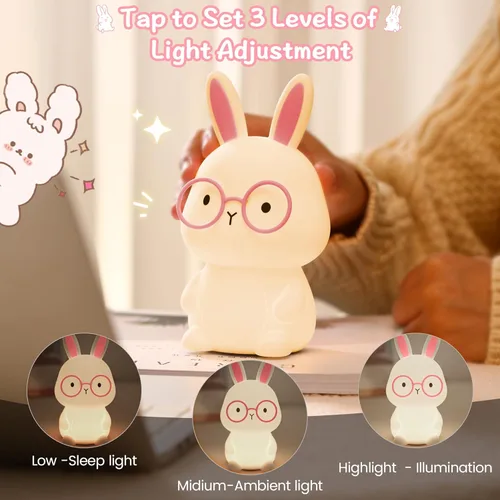 Miniatura 3 de FAMIDUO Luz nocturna de conejo, lámpara de conejo para niños, luz nocturna LED recargable para regalo de Pascua, lámpara de noche de silicona