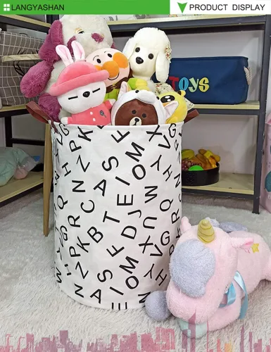 Miniatura 3 de Canasta Langyashan de almacenamiento, plegable, organizador de tela de lona, para dormitorio, ropa, habitación del bebé, juguetes y de regalo Carta
