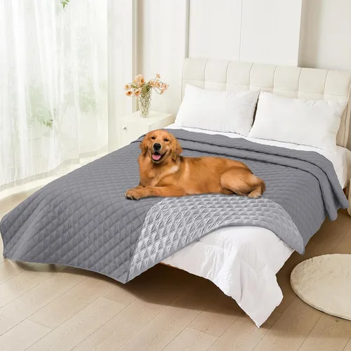 Miniatura 116 de Smiry Funda impermeable para cama de mascota, suave y lavable, para muebles, cama, sofá, reversible, a cuadros (30 x 53 pulgadas, color beige/beige)