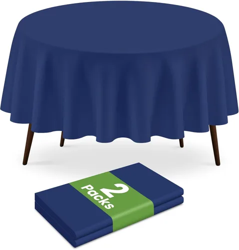 Miniatura 61 de Paquete de 2 manteles redondos desechables color azul oscuro, manteles de plástico para fiestas, 84 x 84 pulgadas, impermeable, para campamento
