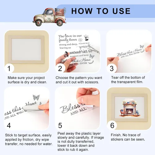 Miniatura 3 de Whaline 10 hojas patrióticas de transferencia para manualidades, 4 de julio, calcomanías de transferencia para muebles en colores pastel para 250