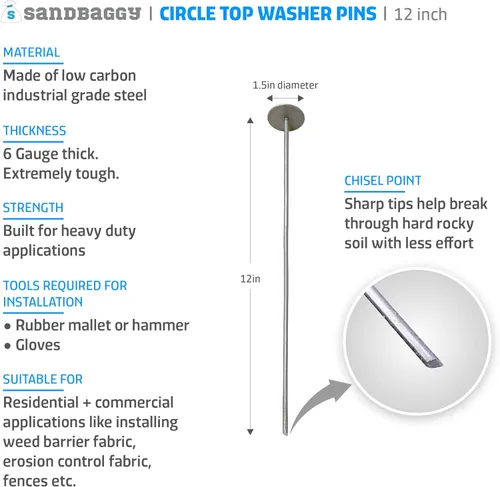 Miniatura 4 de Sandbaggy Pasadores superiores circulares de 12 pulgadas, fabricados en Estados Unidos, acero de calibre 6 de grado industrial, ideal para suelos