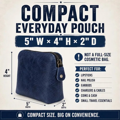 Miniatura 2 de Bolsas de Cosméticos de Cuero Azul Para Mujeres Juego de Viaje – Monedero con Cremallera Hecho a Mano Juego de Bolsas de Maquillaje Azul Pequeñas