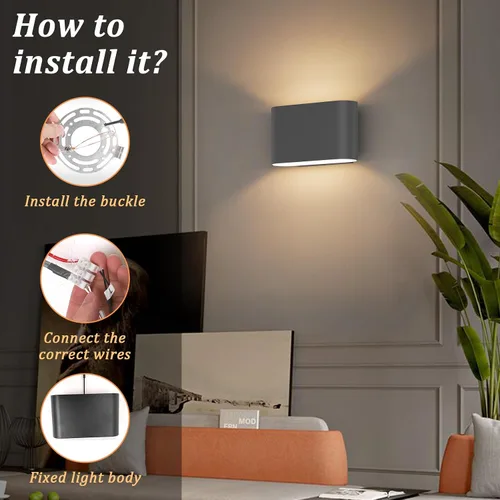 Miniatura 5 de Aipsun Juego de 2 Apliques de Pared LED Modernos Negros Luces de Pared para Interiores con Cableado Fijo Hacia Arriba y Hacia Abajo Luz de Montaje