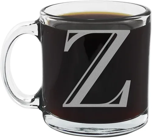Miniatura 25 de Spotted Dog Company Taza de café de vidrio transparente con monograma grabado de 12 onzas (letra A), regalos de café personalizados de la A a la Z