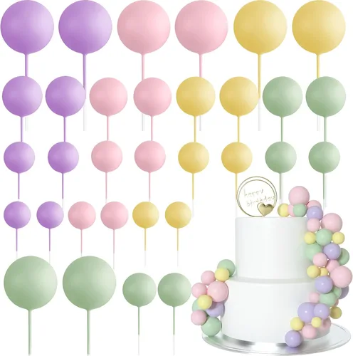 Miniatura 14 de ASTARON 32 piezas de decoración de bolas para pastel, mini globos, palos para decoración de pastel, bolas de espuma, púas para pastel, bolas