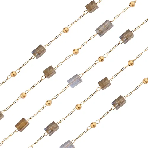 Cadenas de cuentas rectangulares naturales sin soldar, cadena de rosario con hallazgos dorados para mujeres y niñas, Latón+Esmalte