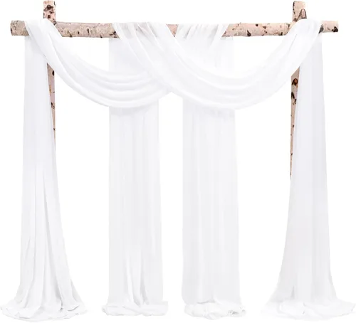Miniatura 37 de Cortinas de arco de boda, 8 paneles de 28" x 20 pies, cortinas de tela de gasa blanca para ceremonia y recepción Blanco