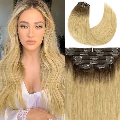 Miniatura 82 de Lacer Hair Glam - Extensiones de cabello humano con clip, sin costuras, color negro hueso, 4.33 oz, 7 unidades, 20 pulgadas, con clip de trama