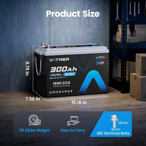 Miniatura 2 de Batería LiFePO4 de litio de 12 V 300 Ah con monitoreo de aplicación, batería de arranque recargable BMS de 200 A, protección de temperatura