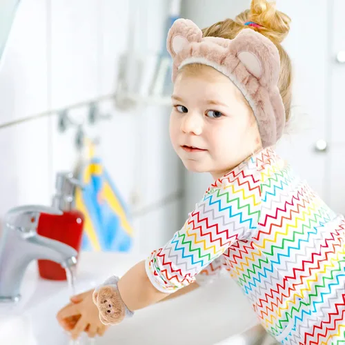 Miniatura 5 de WHAVEL Juego de 3 bandas para el cabello, diadema de spa y pulsera con lindas orejas de oso, bandas de lavado facial para mujeres y niñas (café 01)