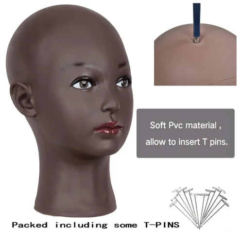 Miniatura 4 de HAIRWAY Cabeza de maniquí calva para mujer, cabeza de maniquí calva para hacer pelucas y exhibir cabeza de muñeca con pasadores en T gratis