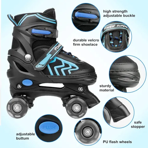 Miniatura 4 de Patines ajustables para niños pequeños con ruedas iluminadas para niños y niñas principiantes para deportes de interior y exterior Negro&azul