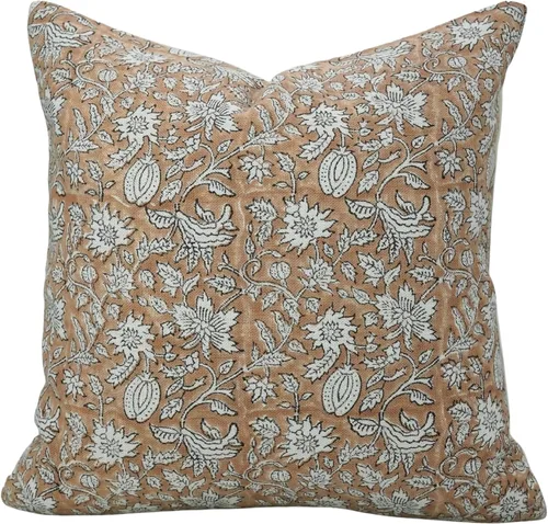Miniatura 17 de Funda de cojín vintage hecha a mano con estampado de bloques de lino grueso de 20 x 20 pulgadas, con cremallera, para sofá, sillón y cama, Gris claro
