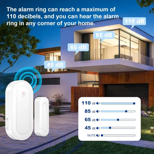 Miniatura 4 de SURFOU Timbre inalámbrico con sensor de puerta, alerta de apertura de puerta impermeable con rango de 1000 pies, 55 tonos de llamada, alarma de 110