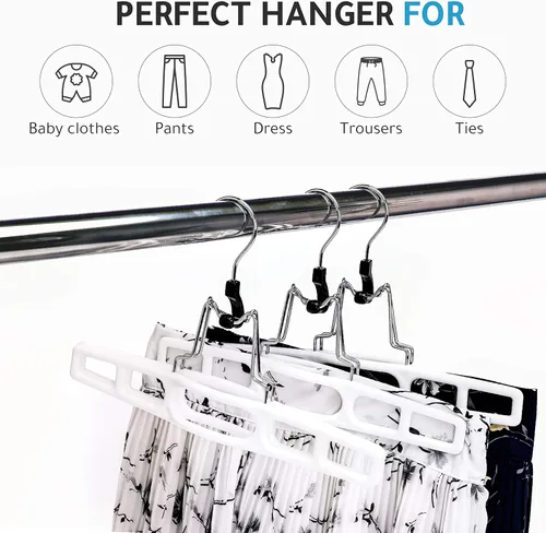 Miniatura 2 de Perchas Premium para Faldas Paquete de 80 - Juego de Perchas Delgadas que Ahorran Espacio para Faldas con Abrazadera, Colgador para Pantalones