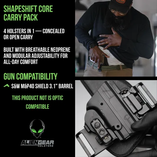 Miniatura 2 de Alien Gear Shapeshift Core Carry Pack Funda - Funda 4 en 1, IWB, Apéndice, Pala OWB y Correa OWB Incluidas - Transporte Cerrado y Abierto