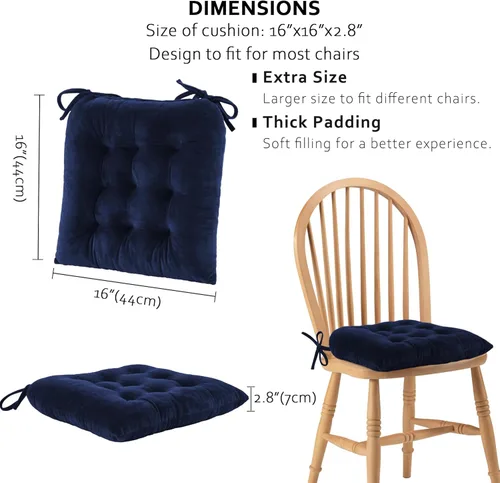 Miniatura 5 de ELFJOY Paquete de 4 Cojines para Sillas de Comedor, Almohadillas para Sillas de Cocina y Oficina, Cojín Cuadrado Acolchado para Asiento con Lazos V