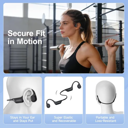 Miniatura 7 de IFECCO Auriculares de Conducción Ósea Bluetooth 6.0 - Auriculares de Conducción Ósea Impermeables IP67 con Micrófono, Auriculares Inalámbricos