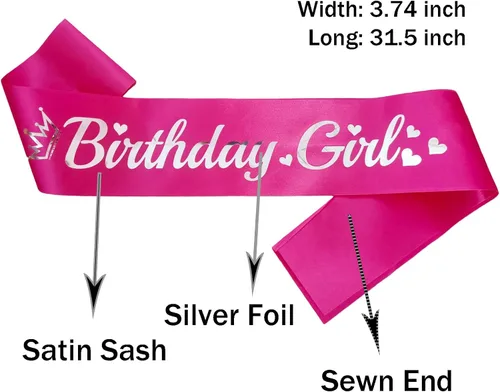 Miniatura 2 de Banda de cumpleaños rosa para niña, banda de cumpleaños de papel de aluminio plateado para niña, divertidas decoraciones de fiesta de cumpleaños