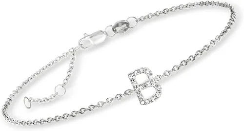 Miniatura 7 de RS Pure by Ross-Simons Diamond-Accented Single-Initial Bracelet in Sterling Silver