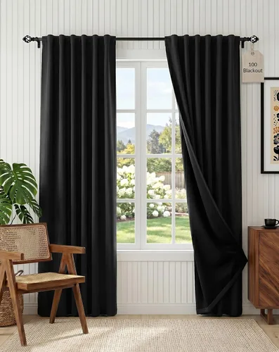 Miniatura 17 de PONY DANCE Cortinas opacas 100% cortas de 24 pulgadas de largo, medias cortinas con aislamiento térmico para ventanas pequeñas con parte trasera
