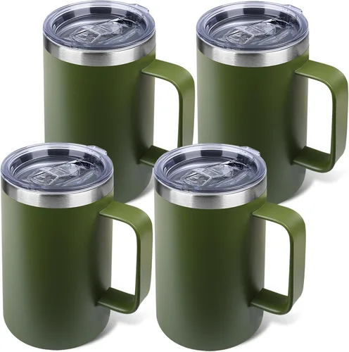 Taza de café aislada de 22 onzas con asa y tapa a prueba de fugas, vaso de viaje de acero inoxidable de doble pared a granel para viajes, oficina,