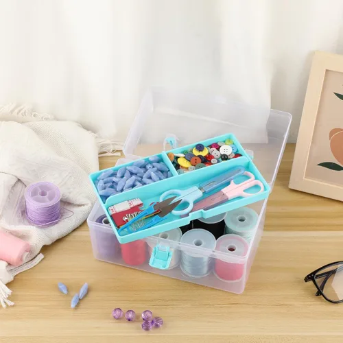 Miniatura 5 de BTSKY Contenedores de almacenamiento de plástico multiusos para manualidades con bandeja extraíble, caja de almacenamiento de plástico transparente