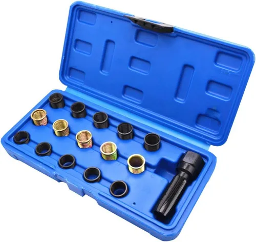 CALIDAKA Kit de reparación de bujías de acero al carbono, 16 Uds. Herramientas de reparación de roscas M14 X 1.25 con estuche portátil