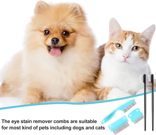 Miniatura 7 de Peines para ojos de perro, 5 peines quitamanchas de lágrimas, peine de aseo para mascotas para perros pequeños, elimina suavemente el moco y la negro