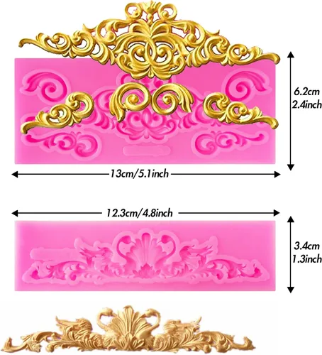Miniatura 2 de Moldes de silicona para fondant de encaje de estilo barroco, 7 piezas, molde de flores de alivio, molde de filigrana 3D esculpido para decoración