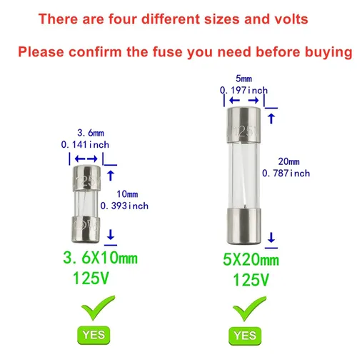 Miniatura 6 de BOJACK Fusibles para luces de Navidad 5x20mm 125V 3A 5A 7A Fusible de vidrio de soplado rápido Fusibles 3.6X10mm Mini Fusible 125V 2.5A 3A 5A Kit