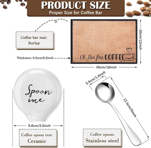 Miniatura 2 de Skyley Soporte para cucharas de café, juego de 3 piezas, tapete rústico para bar, soporte para cucharas para encimera de cocina, estufa, soporte